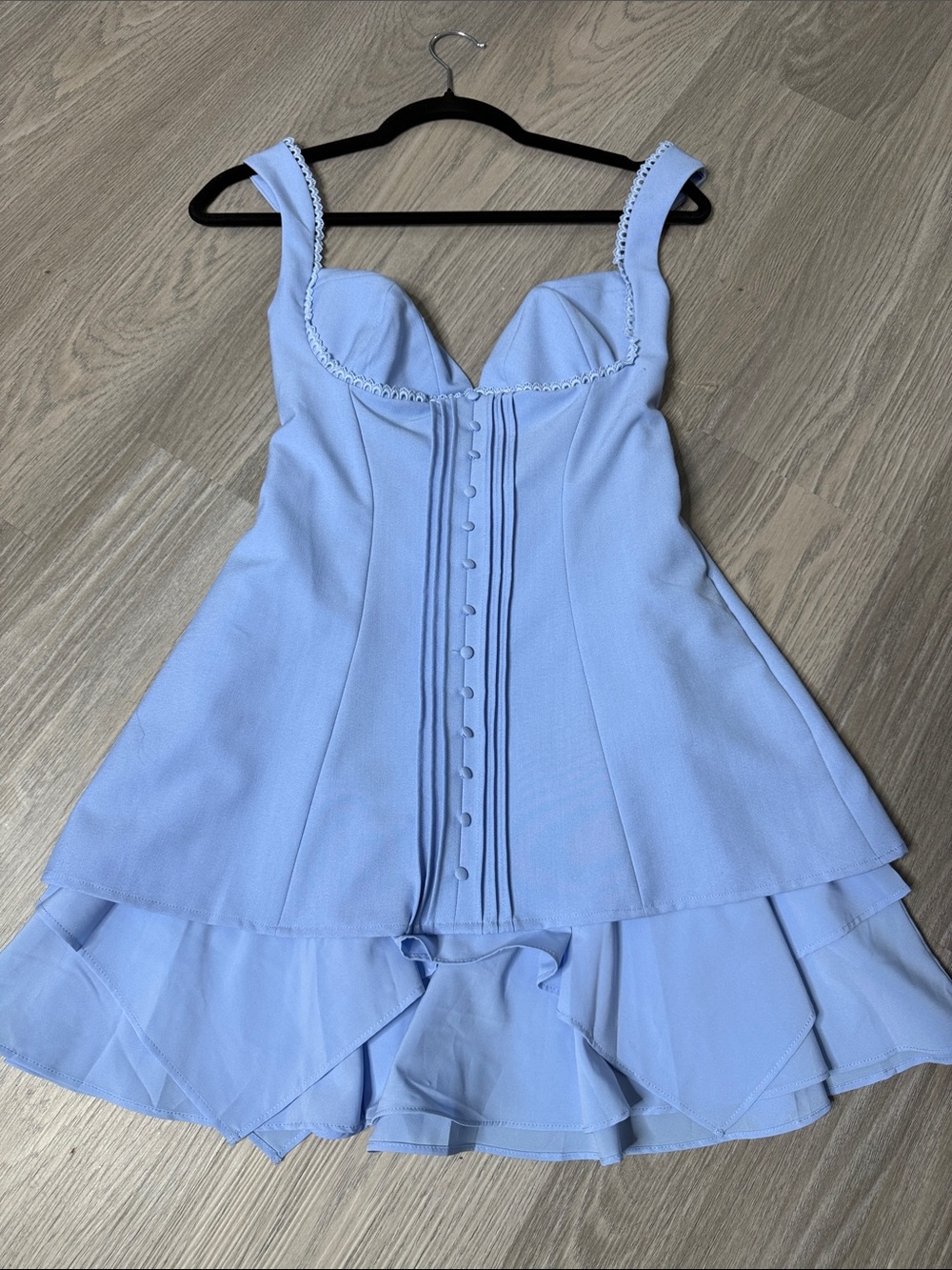 Oh Polly Light Blue Bustier Mini Dress with Layered Hem